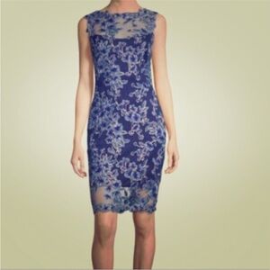 Tadashi Shoji Elegant Blue Floral Lace Dress
